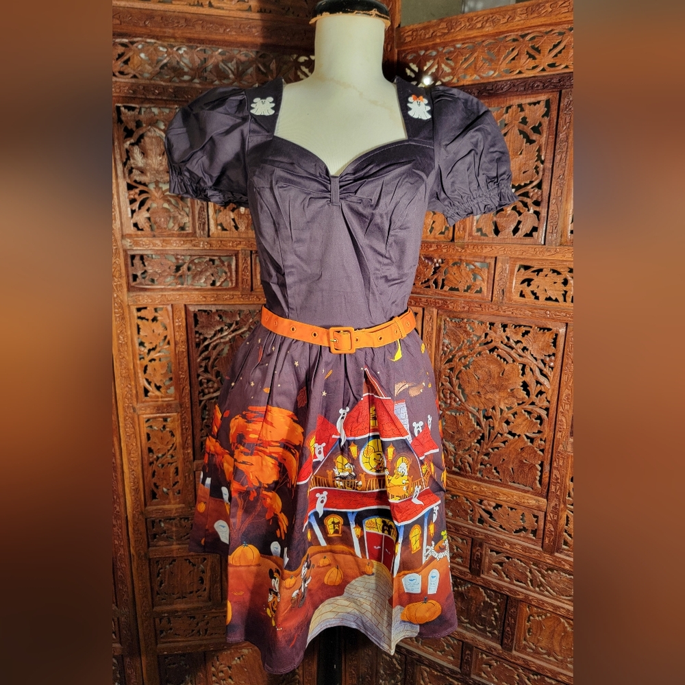 NWT Loungefly Disney Hauted House Allison Dress, Mickey Ghosts Pumpkin Halloween